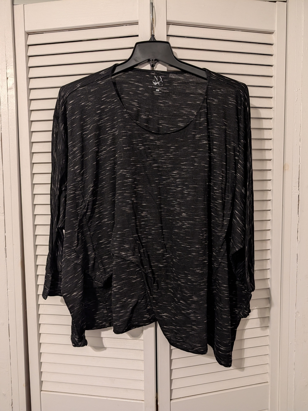 NY Collection Black Space-Dye Dolman Pullover